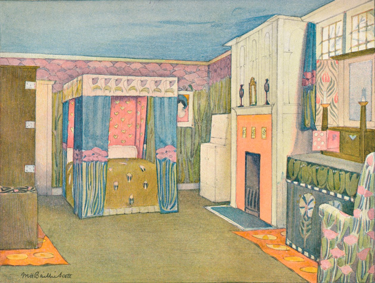 Küçük Bir Yatak Odası Dekorasyonu, c1899. by Mackay Hugh Baillie Scott