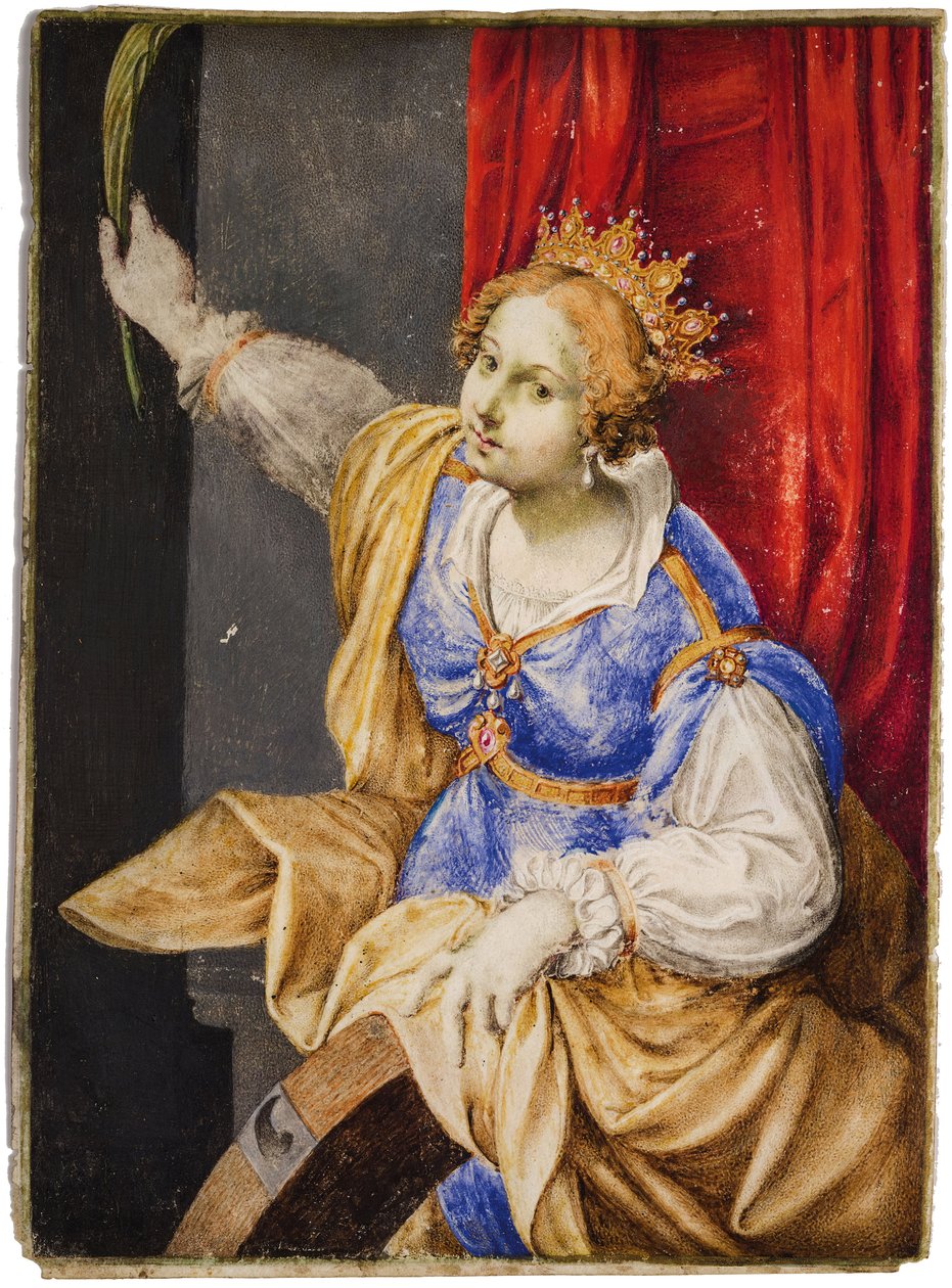 Artemisia Gentileschi, İskenderiyeli Aziz Catherine rolünde, 17. yüzyılın ortalarında.. by Maddalena Corvina