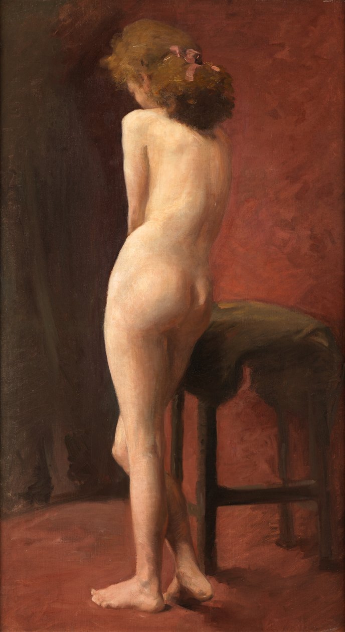 Studio Nude in Red (tuval üzerine yağlı boya) by Madeline Emily Green