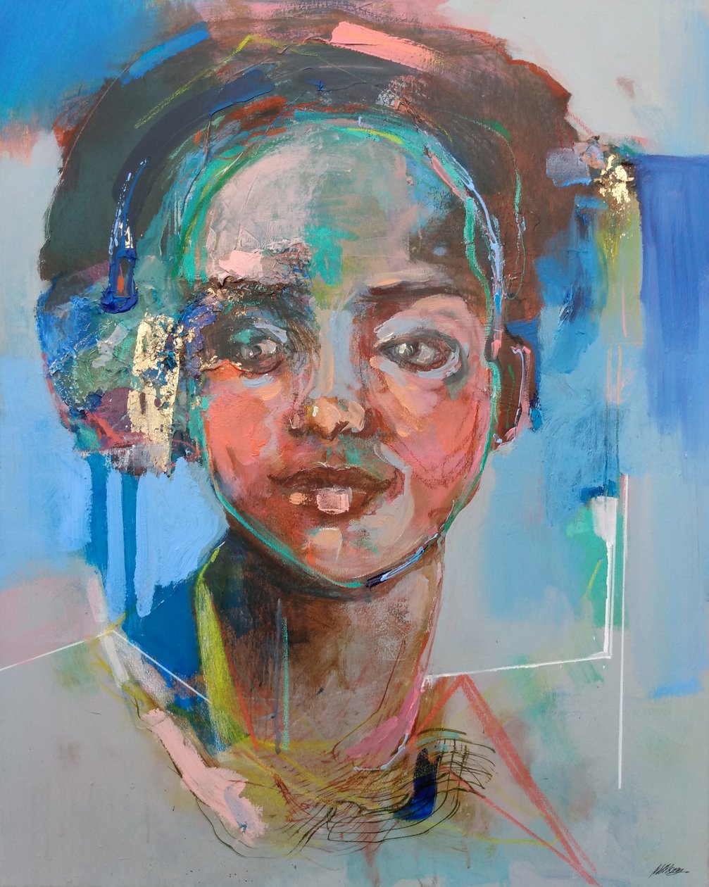 She Speaks For Herself, 2020 (tuval üzerine akrilik, pastel ve altın varak) by Madgalena Morey