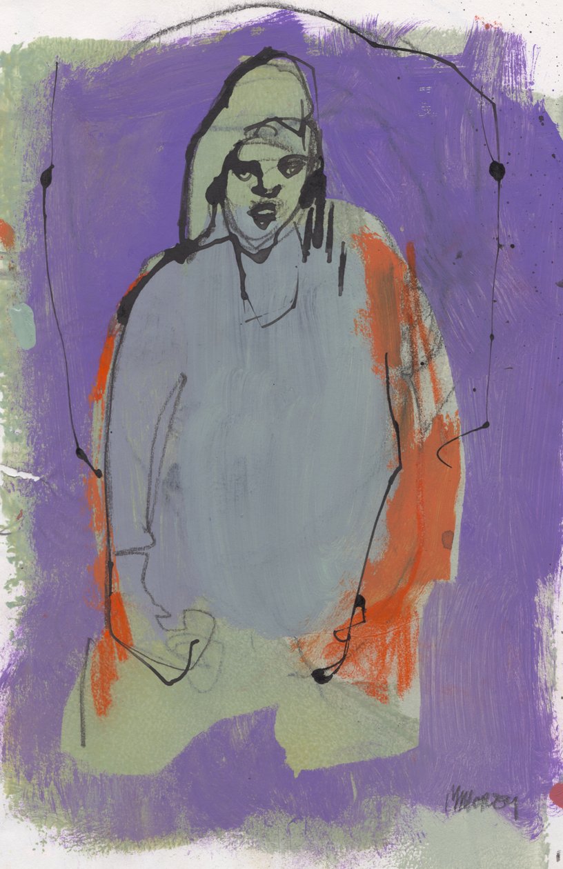 Eskiz defteri 10, 2024 (kağıt üzerine tempera boya, mürekkep, füzen) by Madgalena Morey