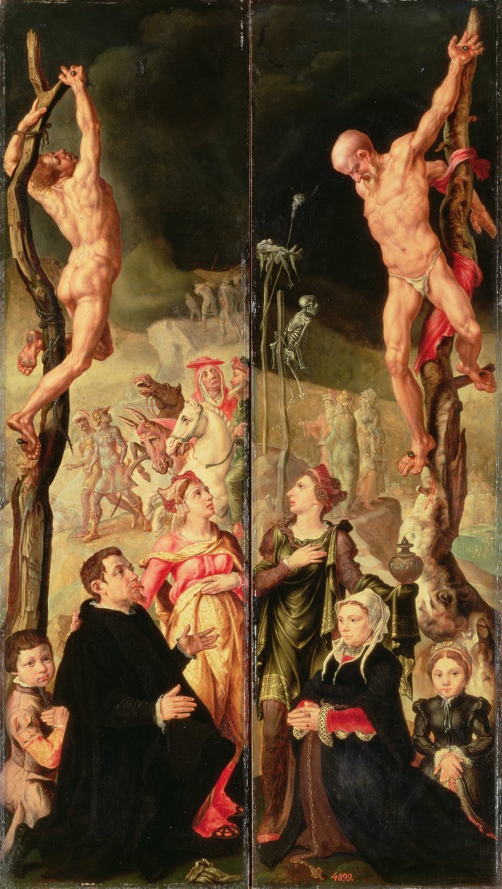 Calvary, triptikten yan paneller (panel) by Maerten van Heemskerck