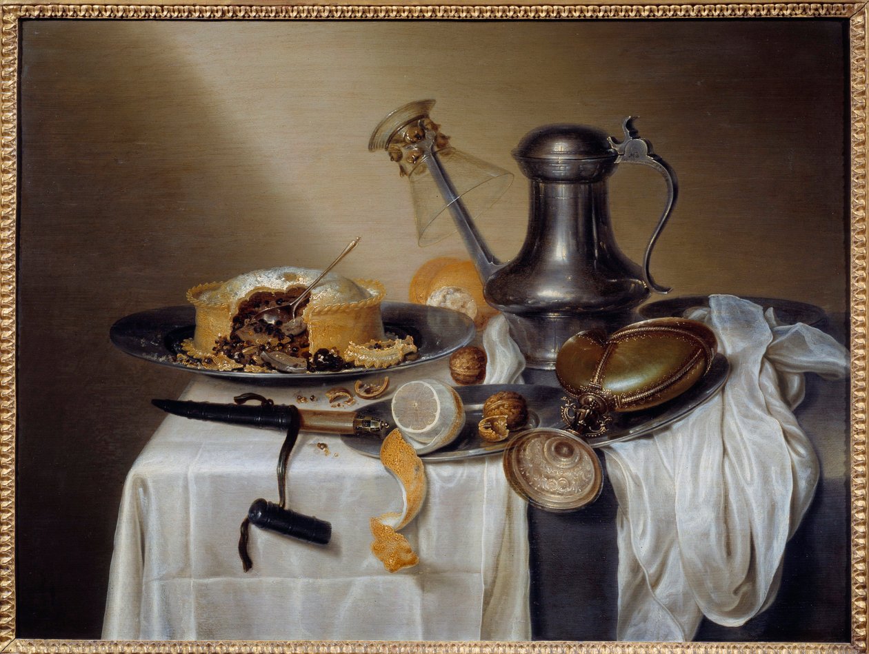 Limon ve Kalaylı Sürahi ile Pate Pate ile Natürmort. Maerten Boelema de Stomme (1611-1664) tarafından yapılan tablo 17. yüzyıl Güneşi. 0,6x0,79 m Nantes, Güzel Sanatlar Müzesi by Maerten Boelema de Stomme