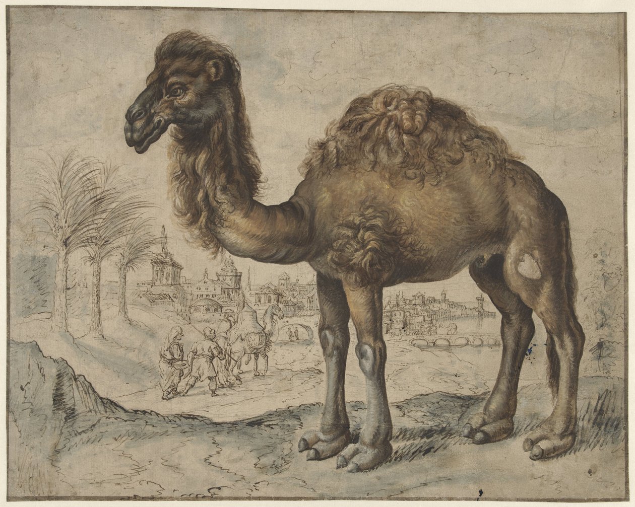 Bir Şehirle Doğu Manzarasında Dromedary by Maerten de Vos