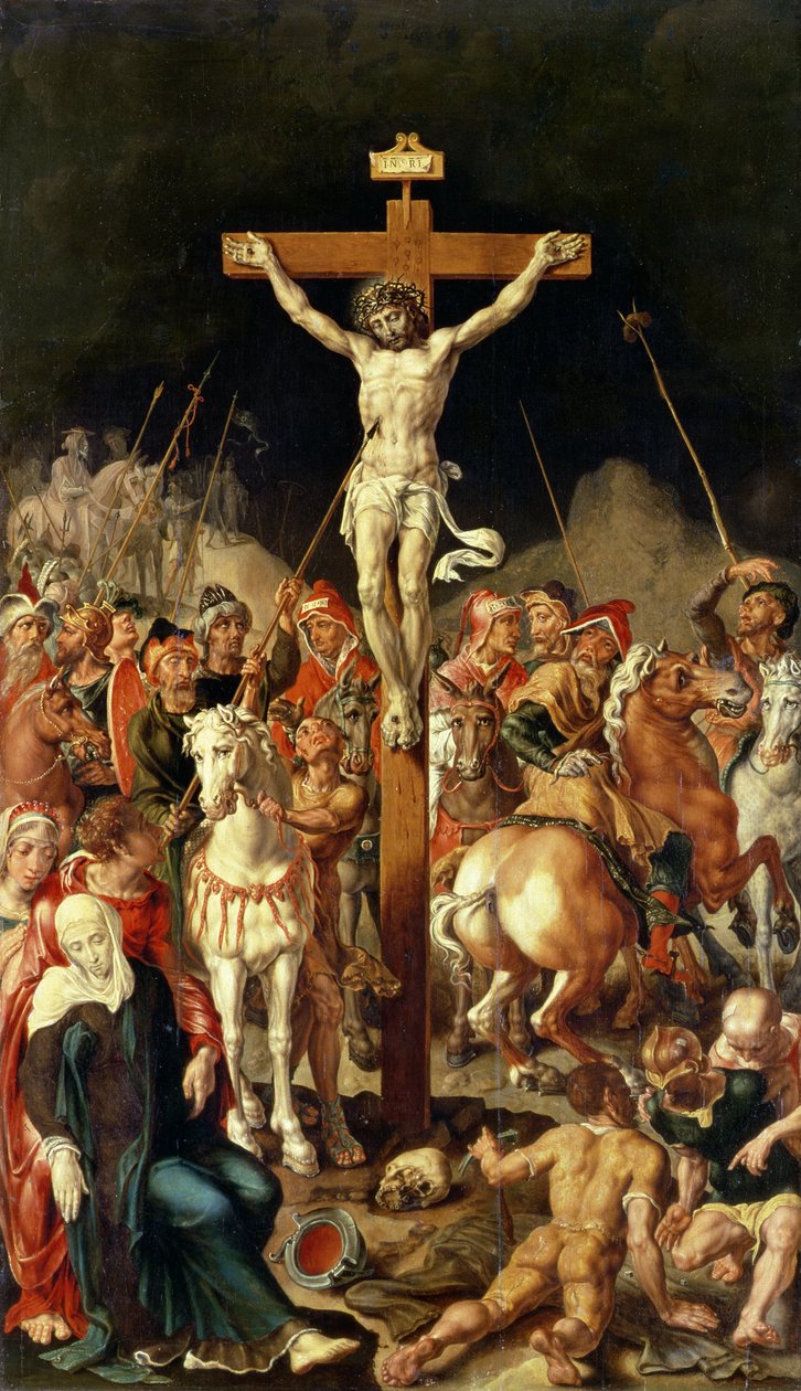 Calvary, bir triptiğin orta paneli (panelden aktarılan tuval üzerine yağlıboya) by Maerten van Heemskerck