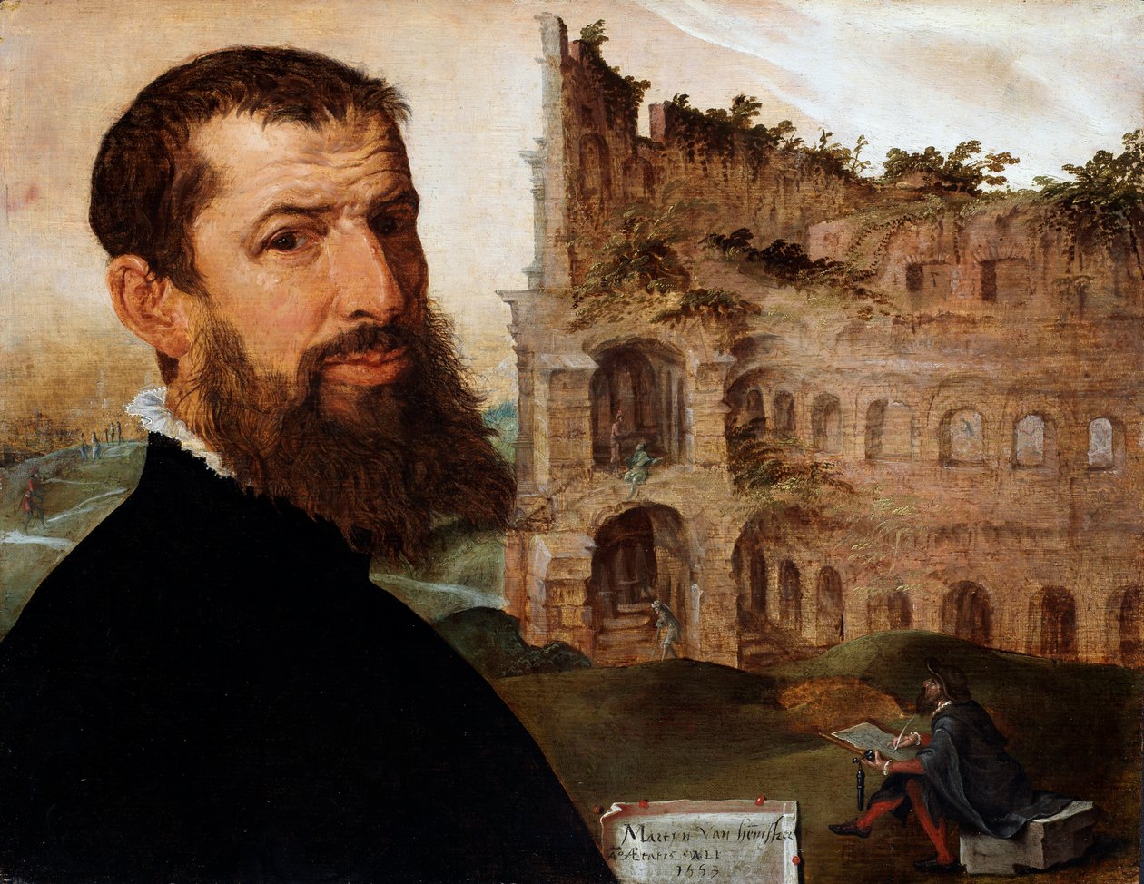 Arka planda Kolezyum ile Ressamın Otoportresi, 1553 by Maerten van Heemskerck