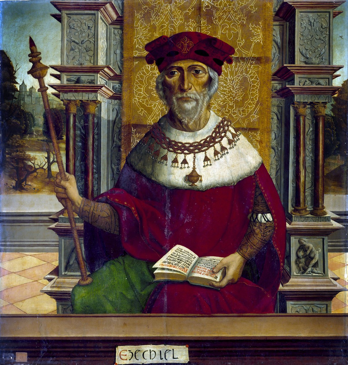 Le Prophete Ezechiel - Peygamber Hezekiel - Peinture by Master of Becerril (aktif 16. yüzyılın başlarında) - c. 1525 - Ahşap üzerine yağlı boya - 90.8x87.7 cm - Prado Müzesi, Madrid by Maestro de Becerril