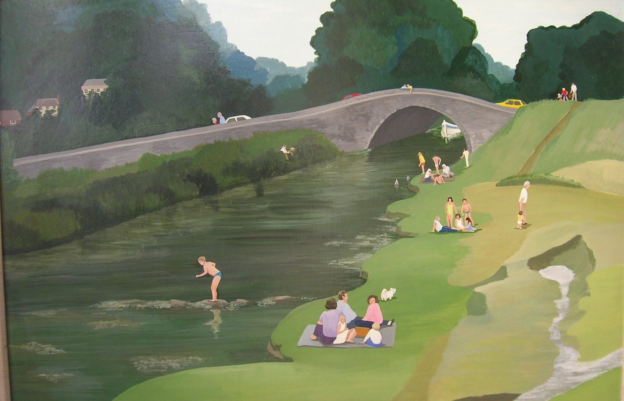 Riverside Picnic, 1989 (gemide akrilik) by Maggie Rowe