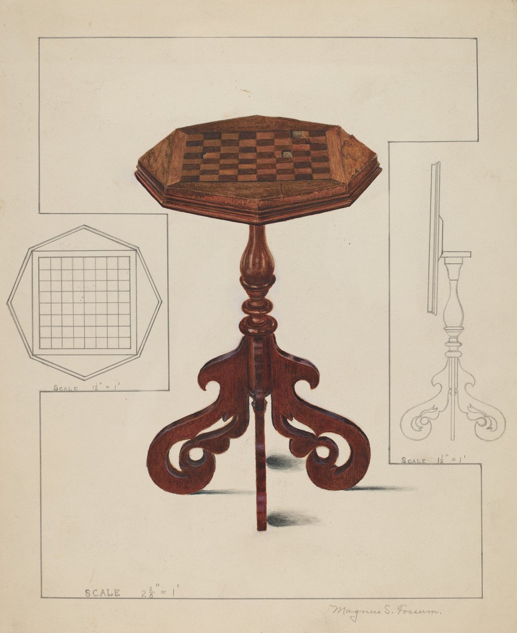 Dama Tahtası Masa-eğimli Üst, c. 1936. by Magnus S. Fossum