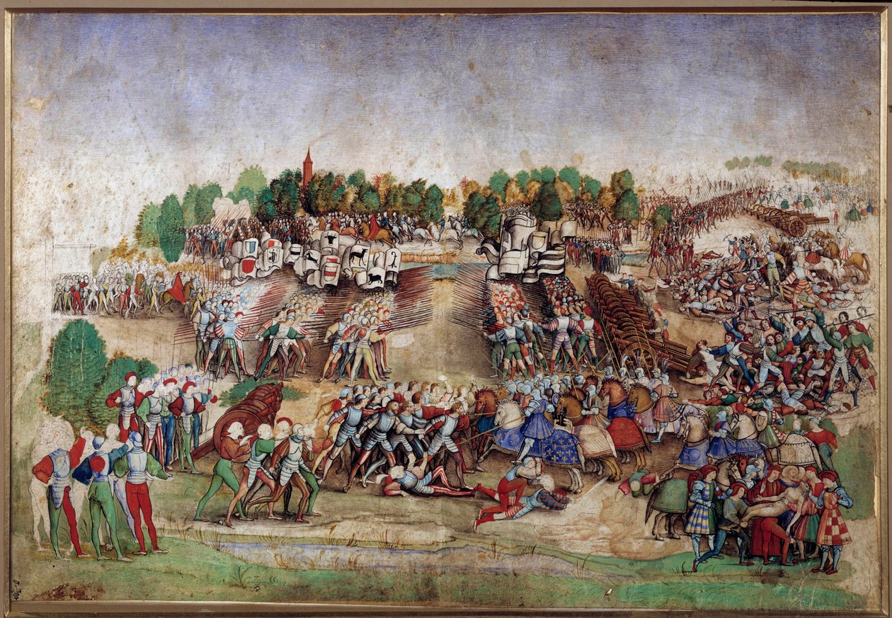 İtalyan Savaşları: “” 14/09/1515 Marignan Savaşı”” Usta De La Ratiere'nin kaleminden çizim (16. yüzyıl) Sun. 0,21x0,31 m Chantilly, Musee Conde by Maitre a la ratiere