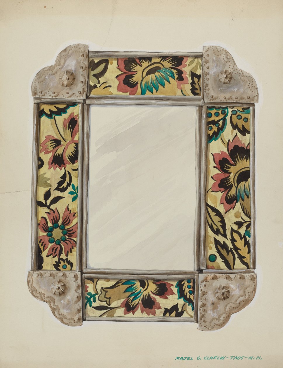 Ayna, Duvar Kağıdı Panelleri ile Çerçeveli, Teneke Bordürlü, c. 1938. by Majel G. Claflin