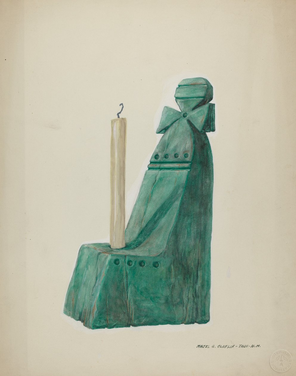 Boyalı Ahşap Şamdan, Yivli ve Daireli, c. 1937. by Majel G. Claflin