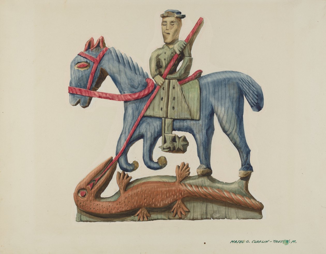 Aziz George ve Ejderha, Kalas Bölümünden Oyma - Boyalı, c. 1938. by Majel G. Claflin