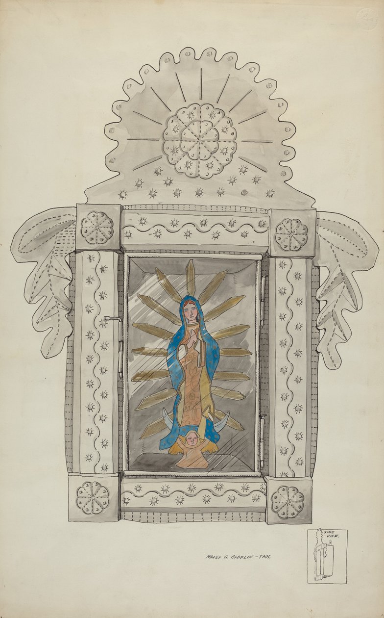 Guadalupe Bulto İçeren Teneke Nicho, 1936 dolayları. by Majel G. Claflin