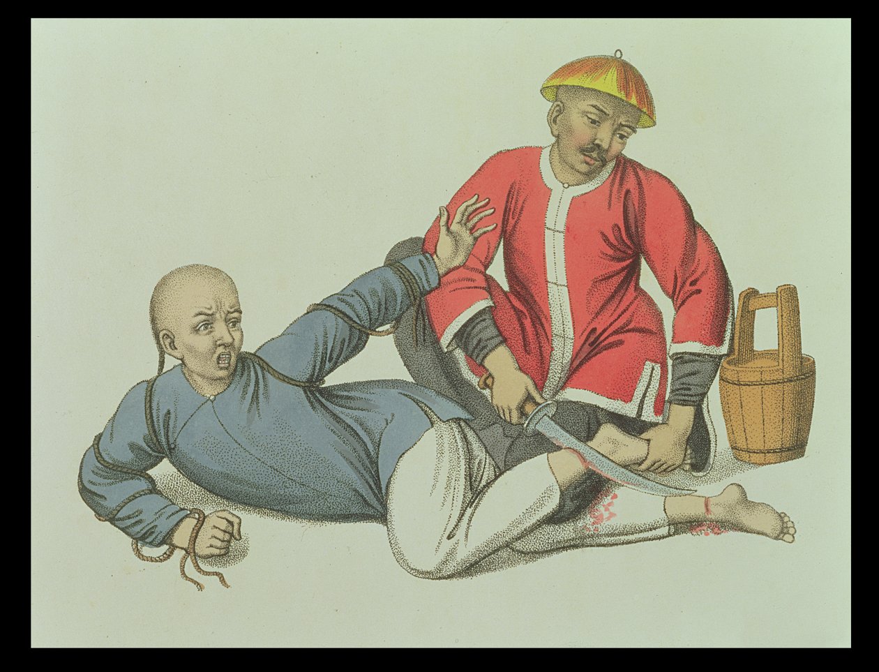 Bir Malefactor'u Hamstringing, J. Dadley tarafından oyulmuş 'Çin'in Cezaları'ndan 17 numaralı plaka by Major George Henry Mason