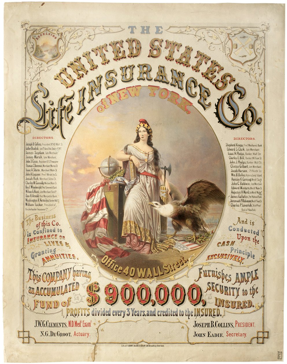 Amerika Birleşik Devletleri New York Hayat Sigortası Şirketi, (litografi) by Major and Knapp Sarony