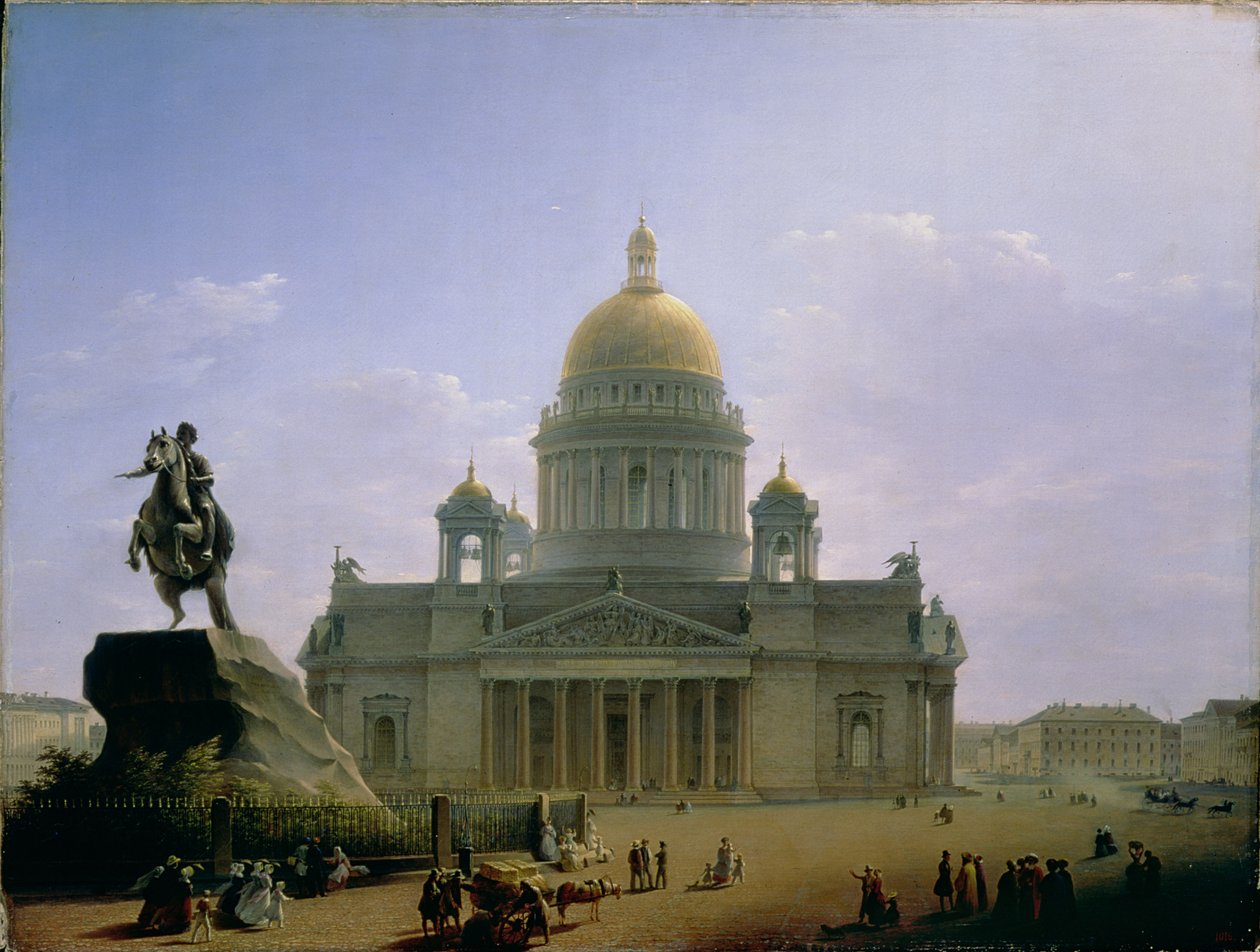 Büyük Peter Heykeli ile St. Isaac Katedrali, 1844 by Maksim Nikiforovich Vorobiev