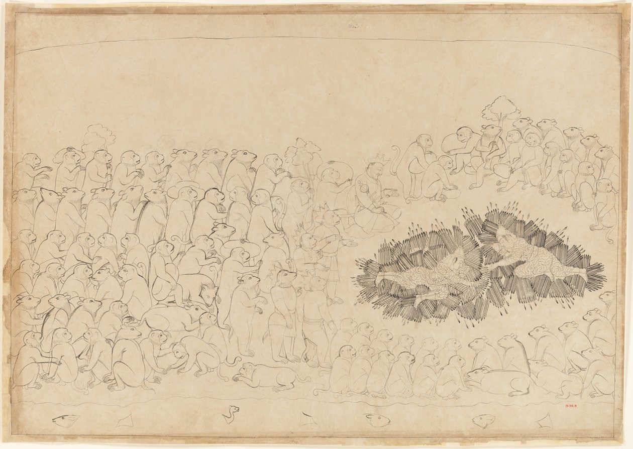 Oklar Tarafından Bunalmış Rama ve Lakshmana: Lanka Kuşatması serisinden bir yaprak, yakl. 1725. by Manaku