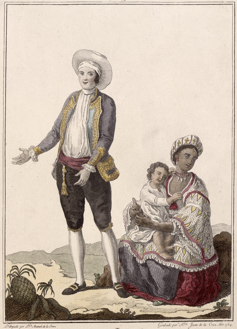 Bir İspanyol ve Hint Karısı, Juan de la Cruz tarafından oyulmuş, 1784 renkli gravür by Manuel de la Cruz y Cano