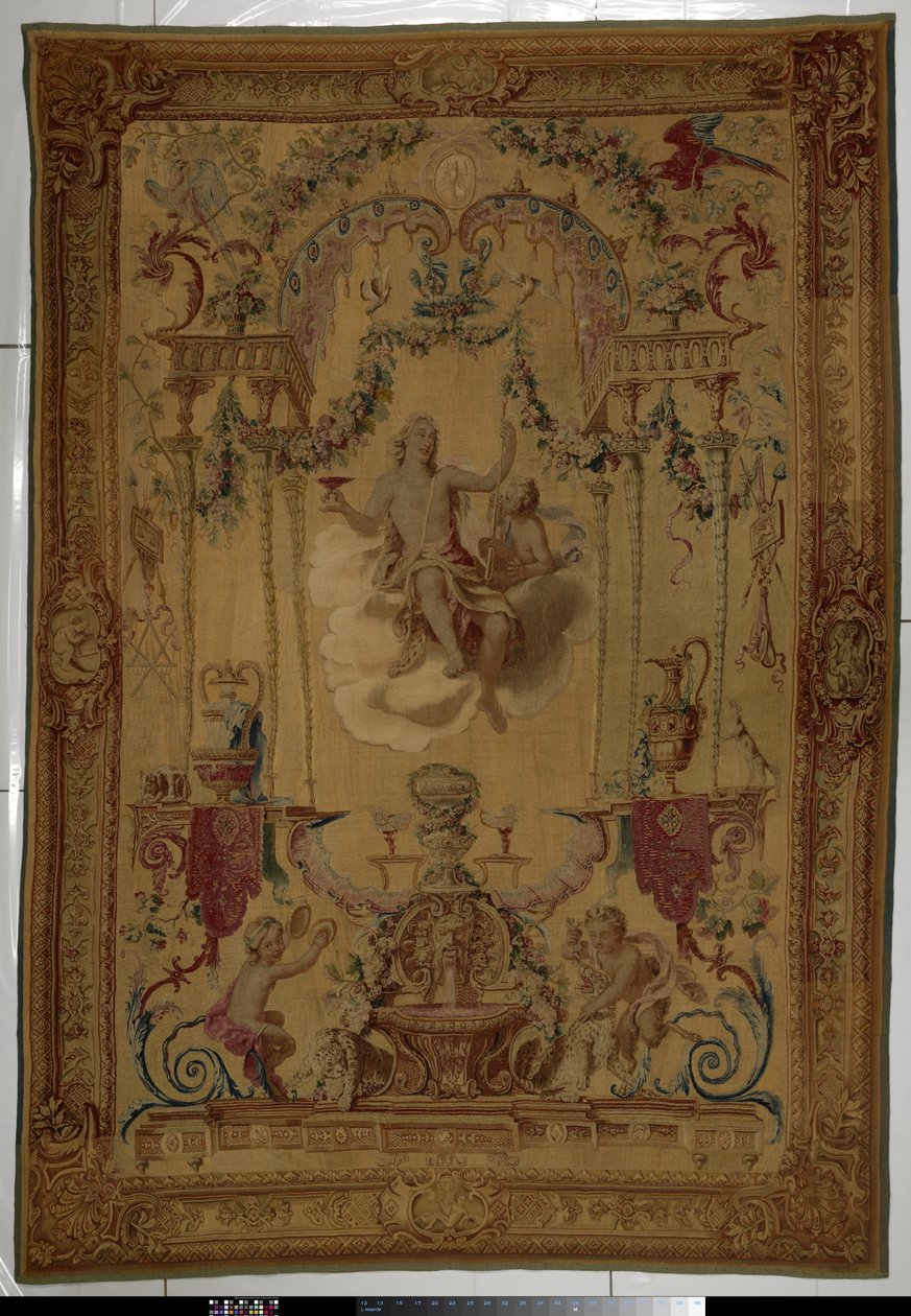 Sonbaharın kişileşmesi olarak Bacchus ile goblen Portières des dieux (dizi adı) by Manufacture Royale des Gobelins