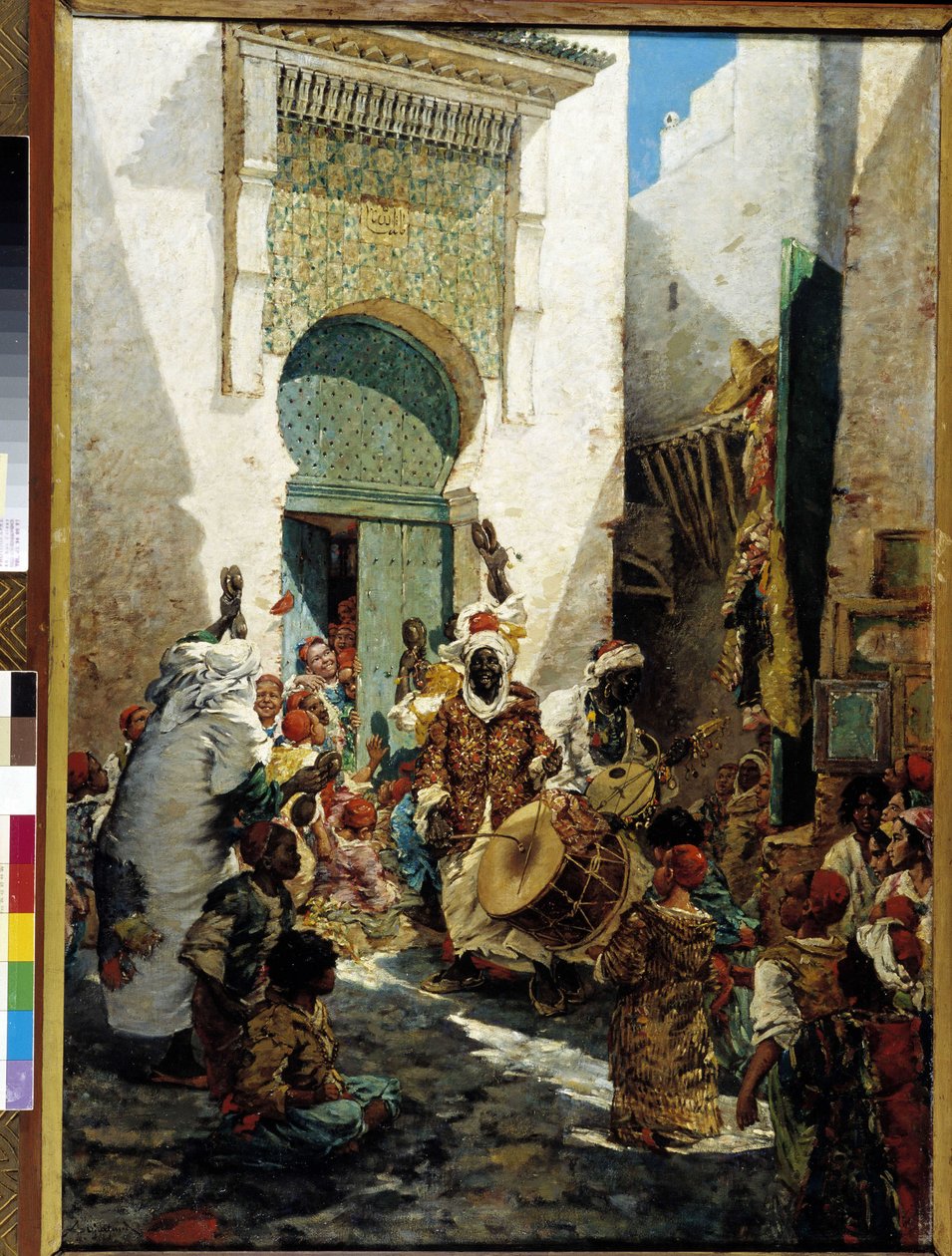 Cezayir'de Sokaklarda Parti Sahnesinde Siyahi Müzisyenler (tuval üzerine yağlıboya) by Marc-Alfred Chataud