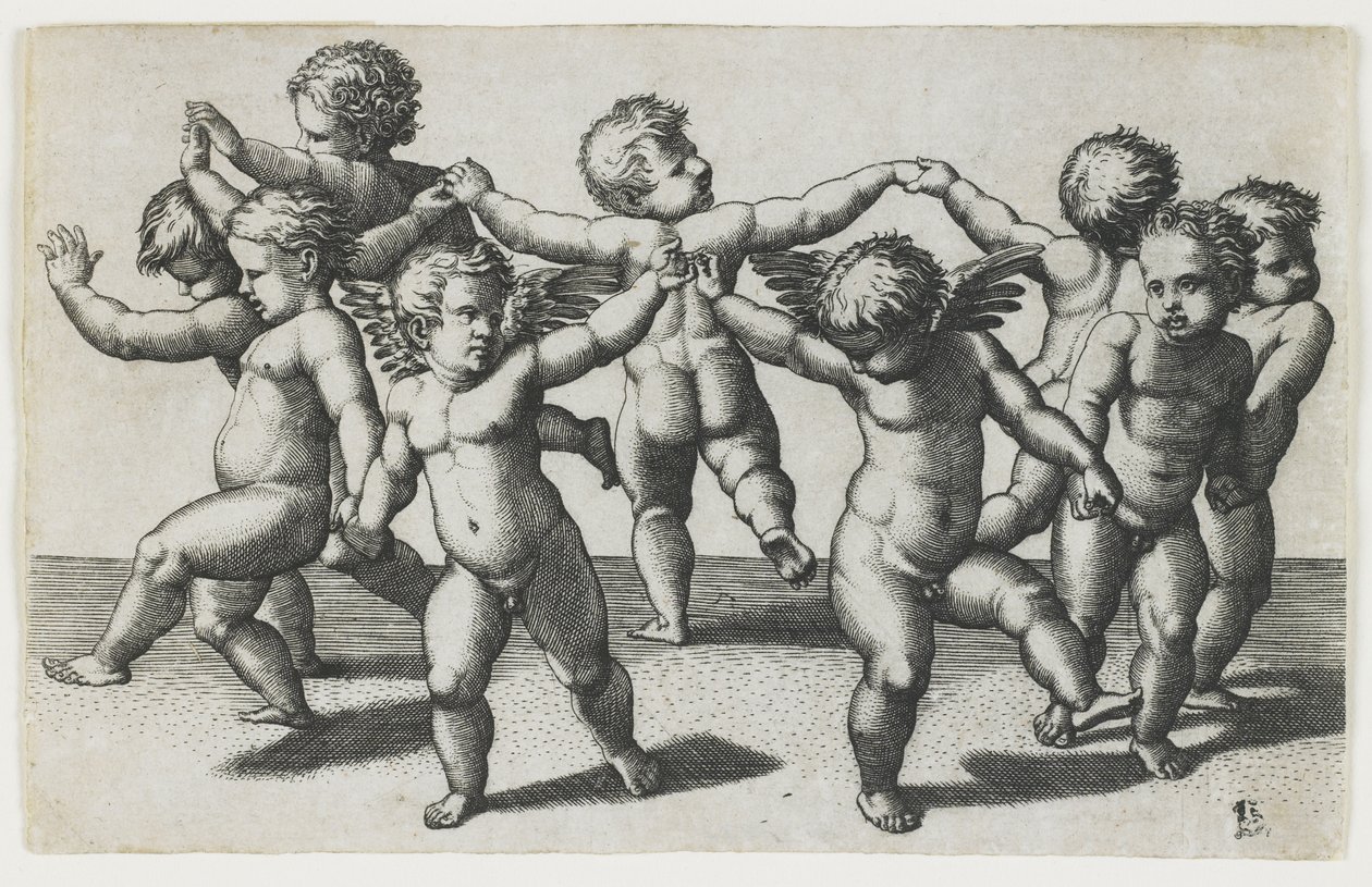 Bir Dansta Çocuklara Öncülük Eden İki Aşk Tanrısı, c. 1517-1520 by Marcantonio Raimondi