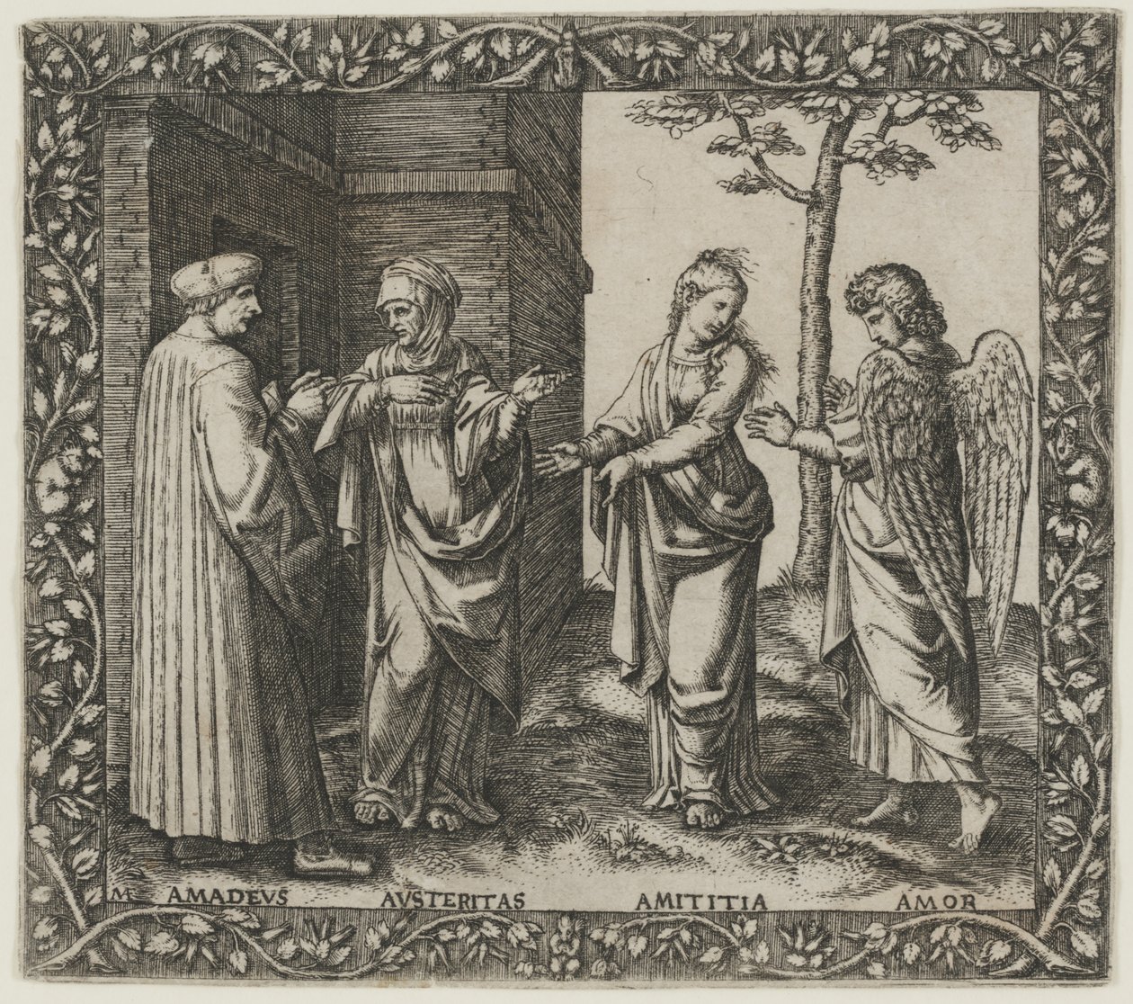 Kemer sıkma, Amititia ve Sevgi ile Amadeus Berruti by Marcantonio Raimondi