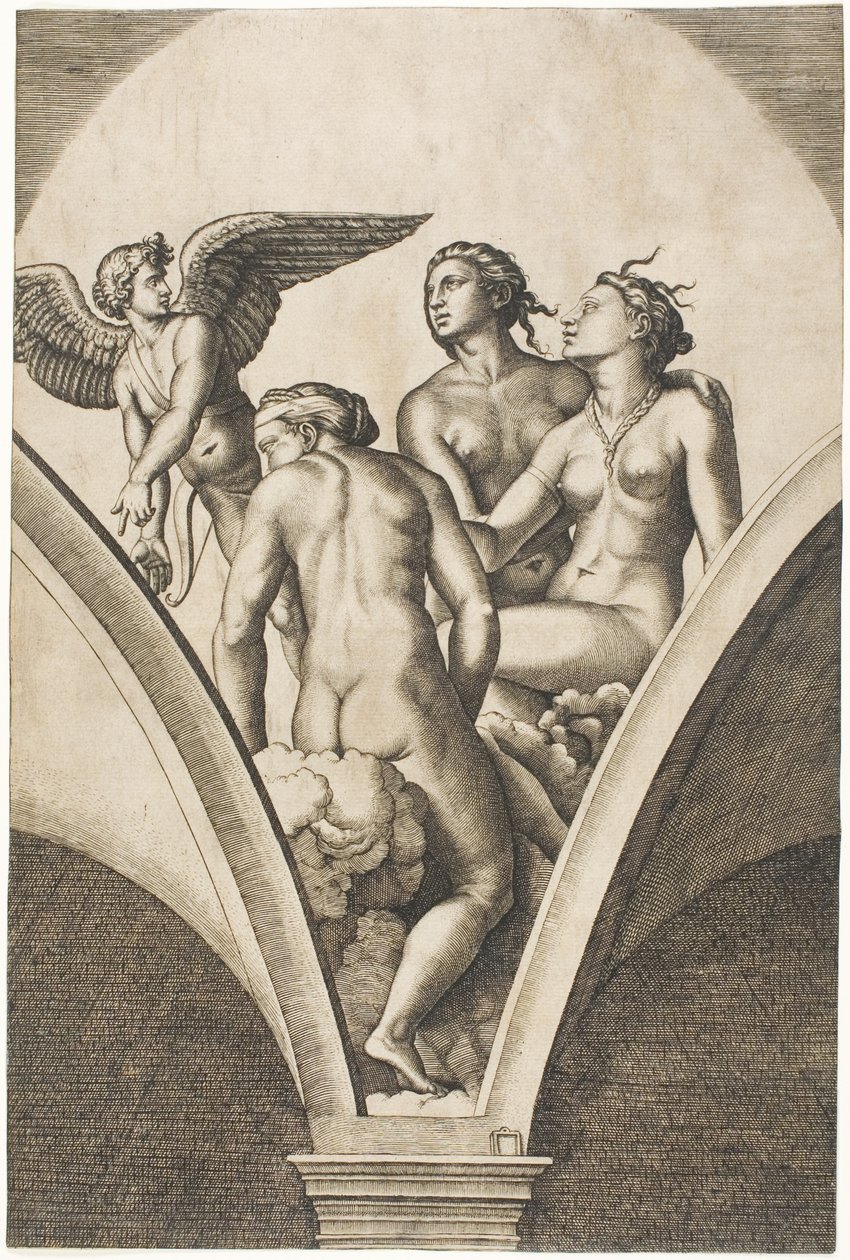 Aşk Tanrısı ve Üç Güzeller by Marcantonio Raimondi
