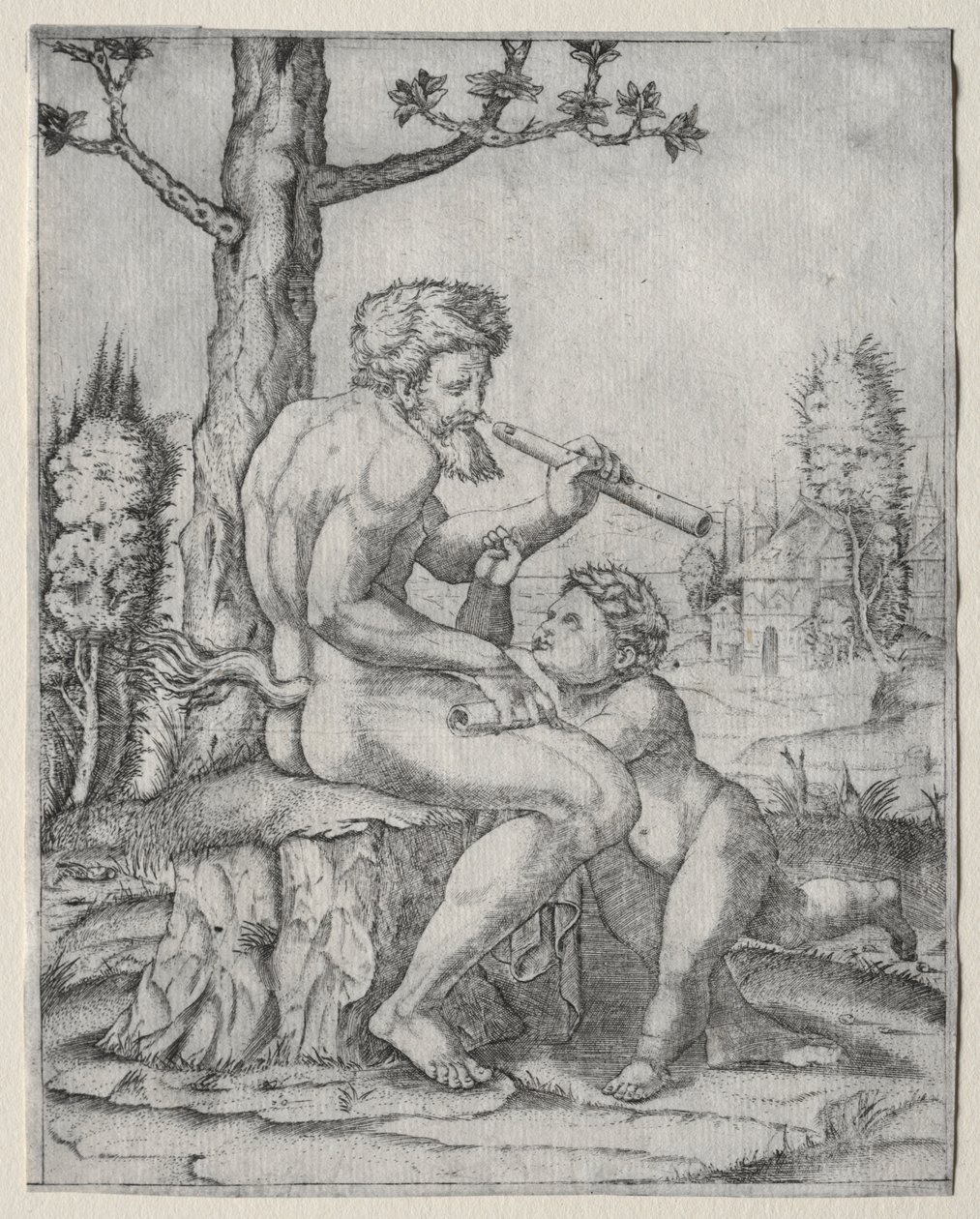 Faun ve Çocuk by Marcantonio Raimondi