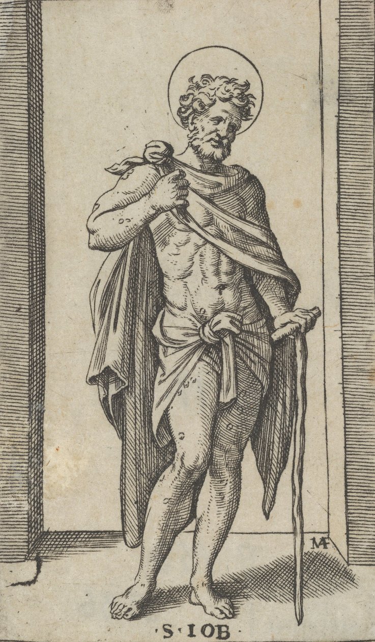 Saint Job, pelerin giymiş, 