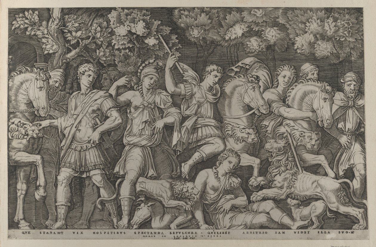 Aslan Avı, yaklaşık 1500-1534., ca. 1500-1534. by Marcantonio Raimondi