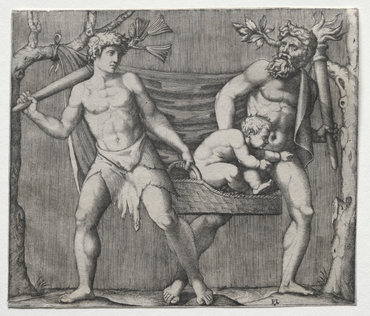 Sepette Çocuk Taşıyan İki Faun by Marcantonio Raimondi