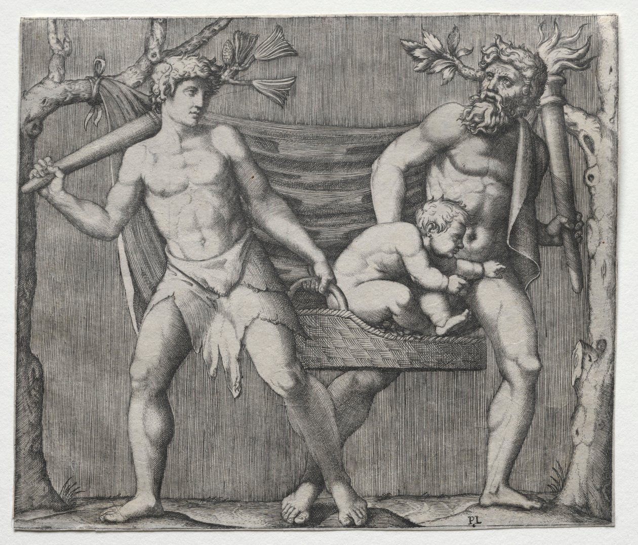 Sepette Çocuk Taşıyan İki Faun, c. 1513-1515. by Marcantonio Raimondi