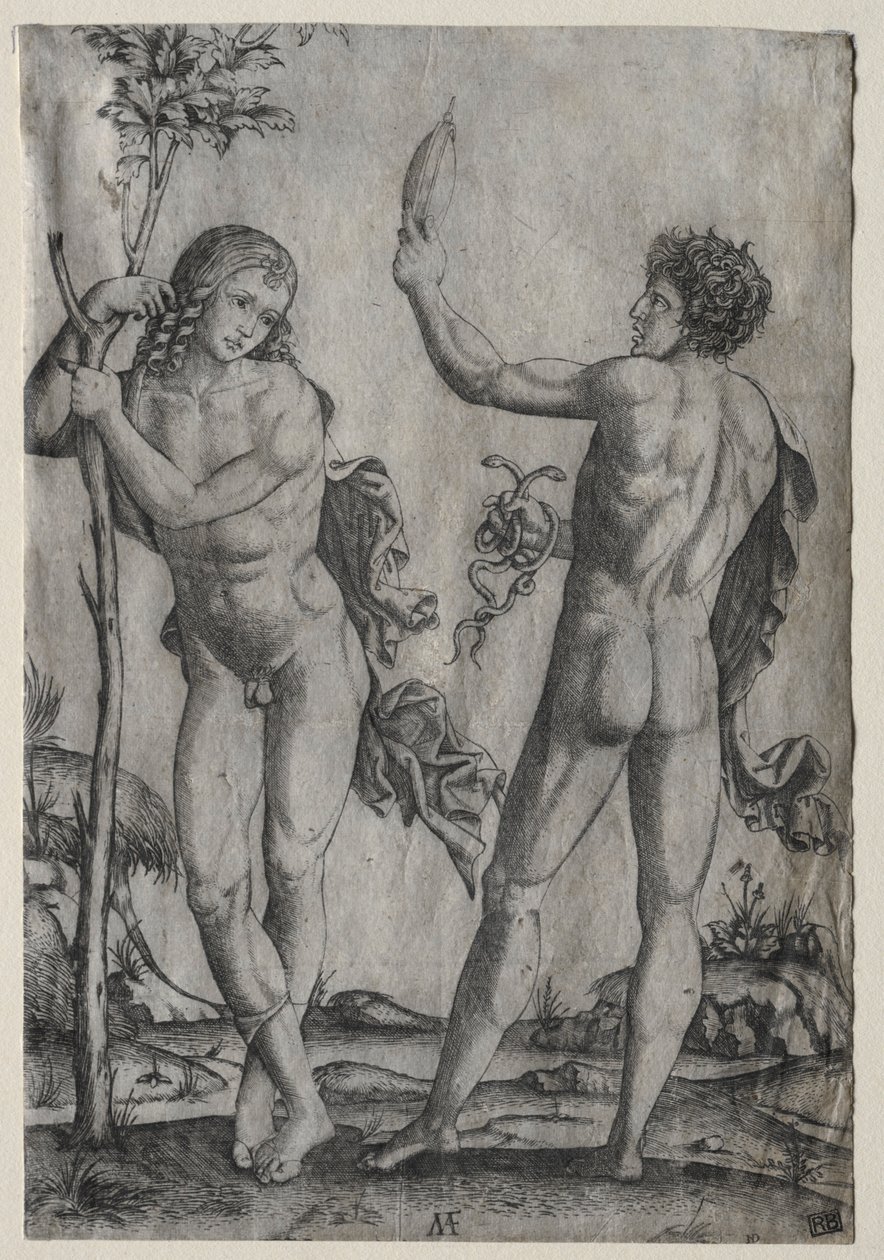 Bir Ağacın Yanında İki Çıplak Adam. by Marcantonio Raimondi