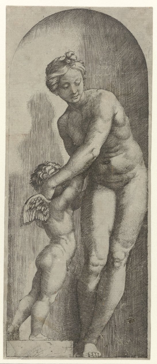 Niş içinde duran Venüs ve Amor by Marcantonio Raimondi