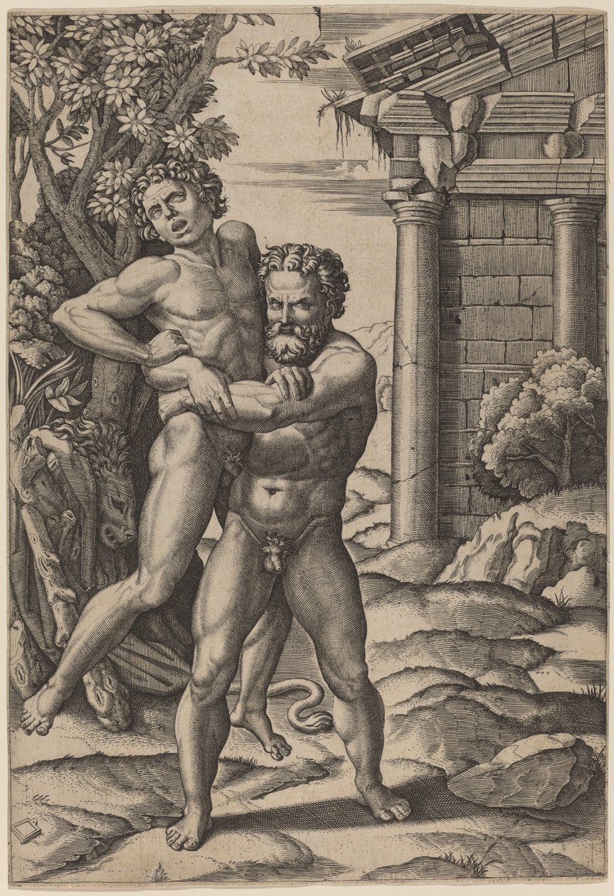 Herkül ve Anteus by Marcantonio Raimondi, after Raphael