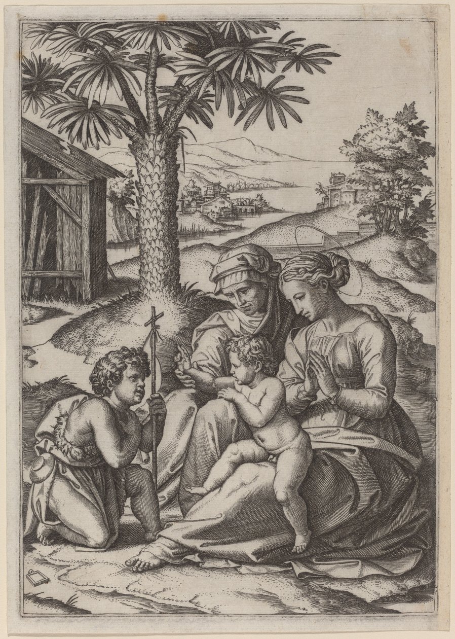 Palmiye Ağacının Altında Madonna by Marcantonio Raimondi after Raphael