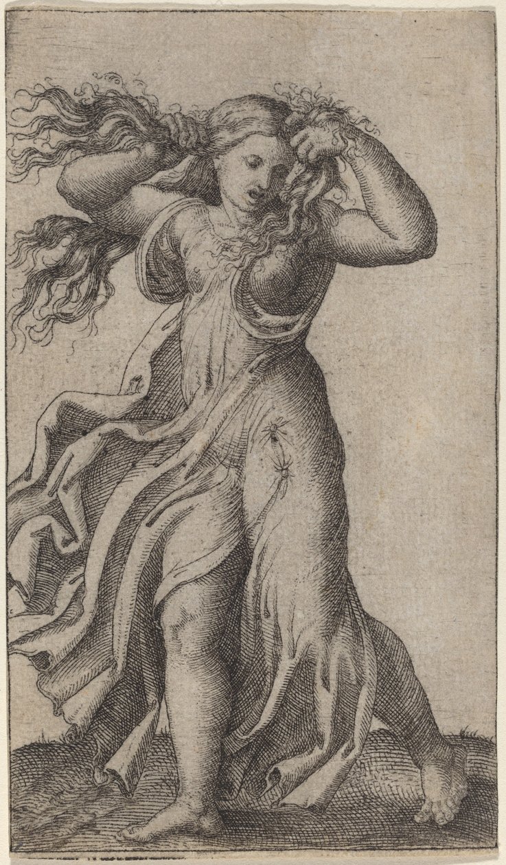 saçını çeken kadın by Marcantonio Raimondi possibly after Francesco Francia