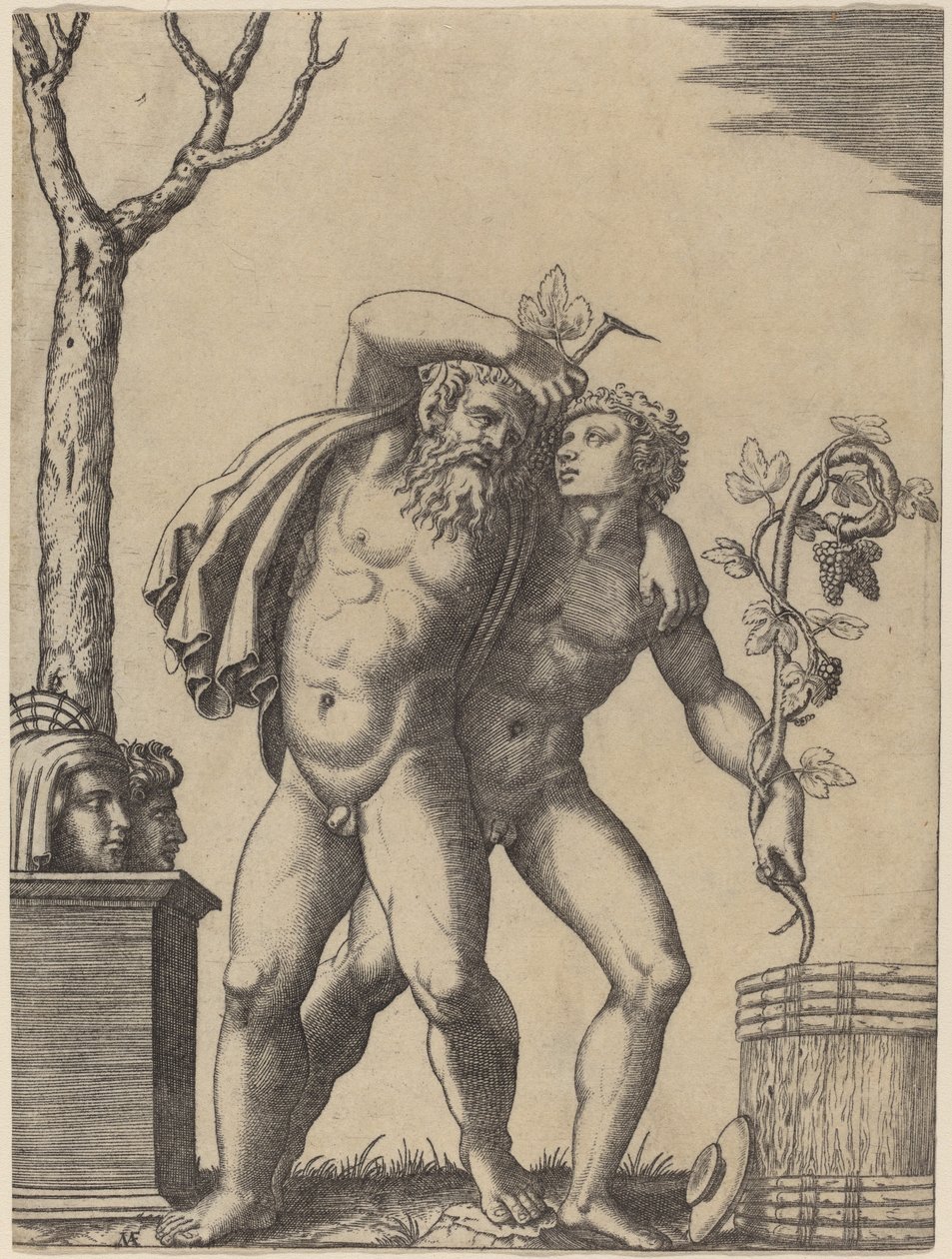 Bir Genç ve Yaşlı Bir Bacchant by Marcantonio Raimondi possibly after Raphael possibly after Giulio Romano