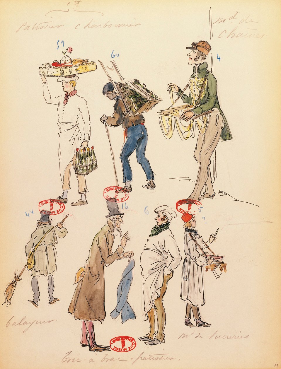 Fransa, Paris, Giacomo Puccini'nin (1858-1924) La boheme operasındaki figüranlar için kostüm taslağı, Paris Opera Comique'deki performans, 13 Haziran by Marcel Multzer
