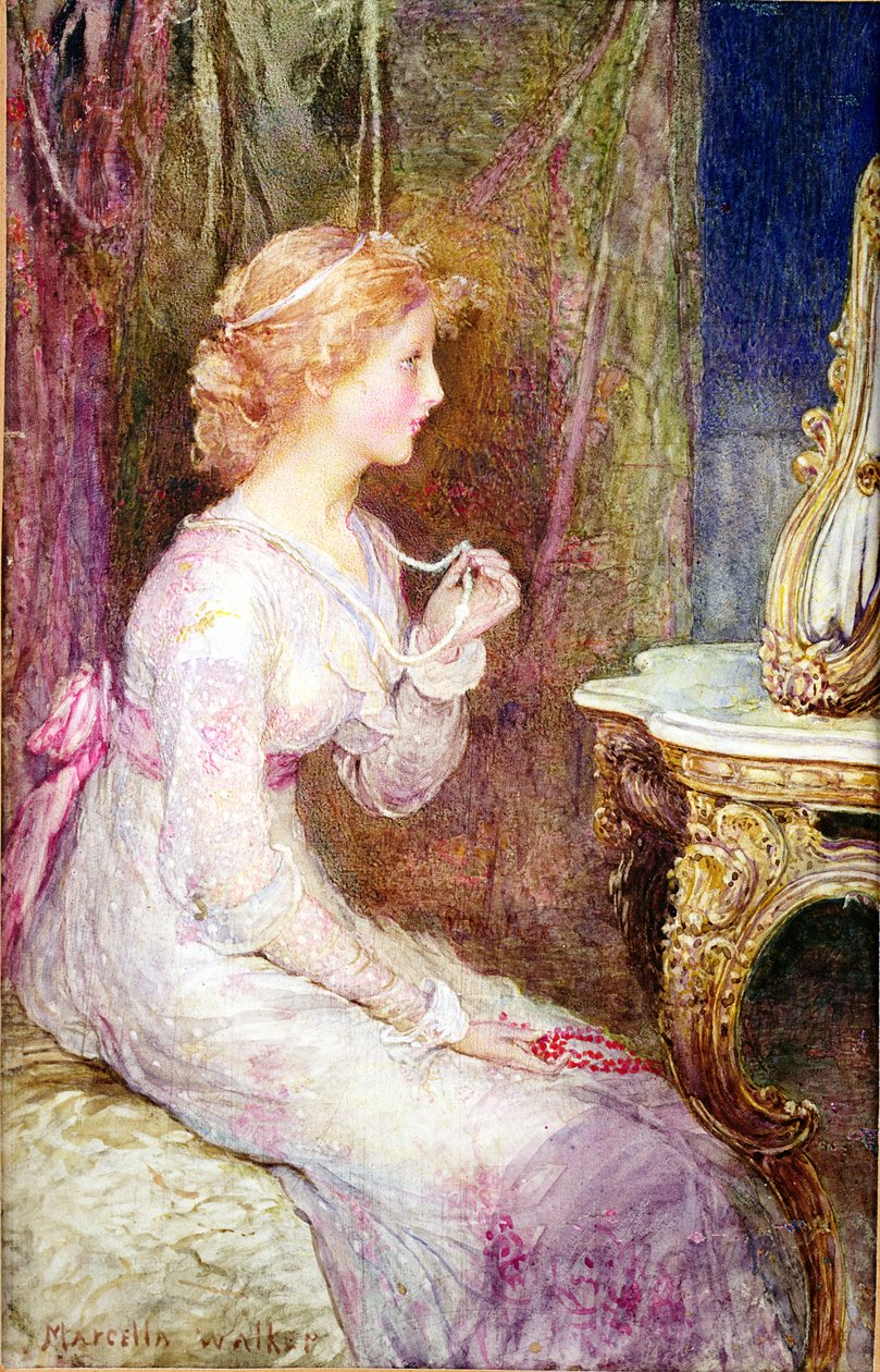 İnci Kolye (parşömen üzerine sulu boya) by Marcella M. Walker