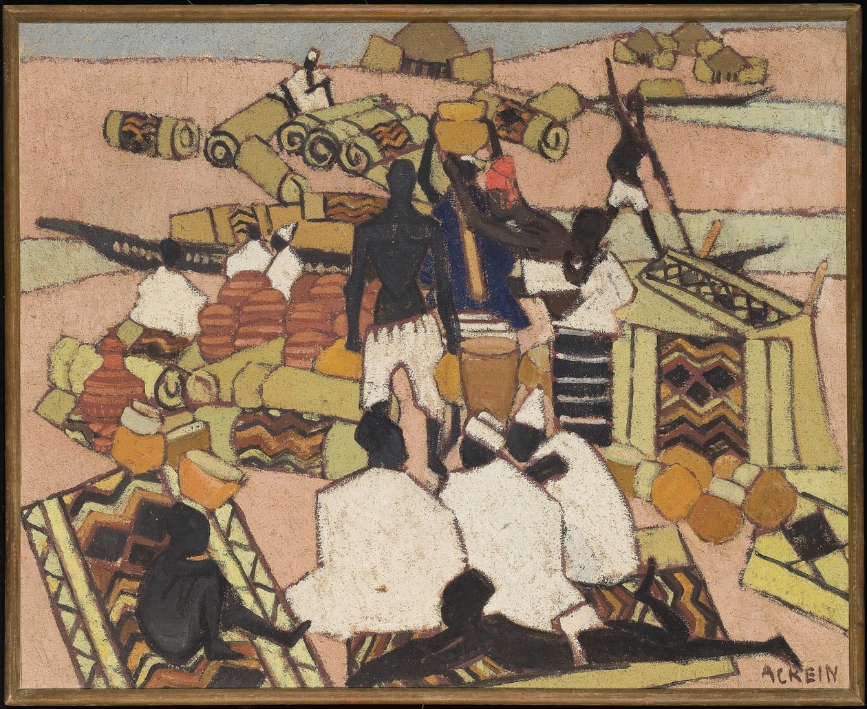 Mopti'deki halı pazarı (tuval üzerine yağlıboya) by Marcelle Ackein