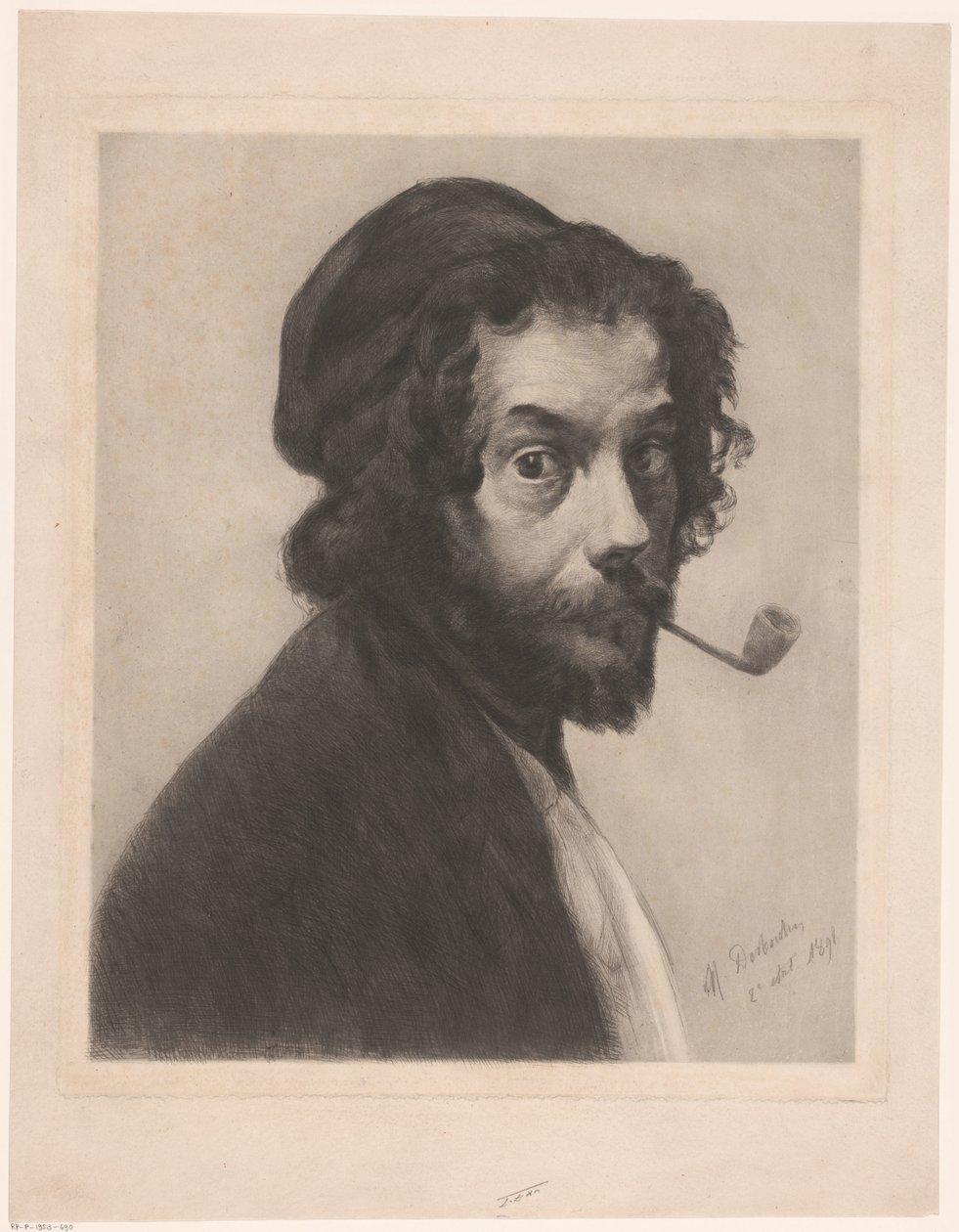 Boru ile kendi kendine portre by Marcellin Gilbert Desboutin (signed by artist)