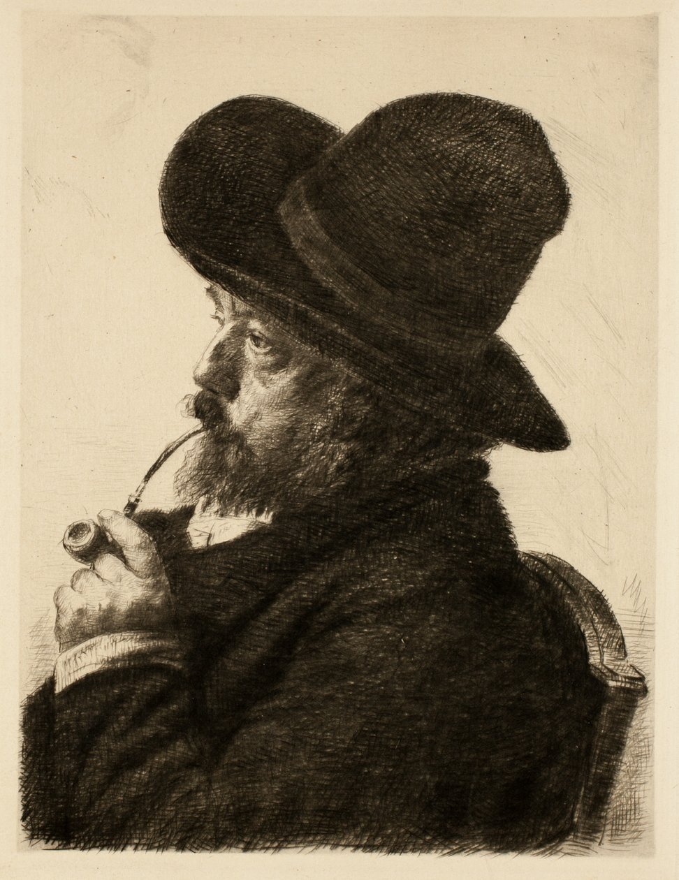 Büyük Şapkalı Sigara İçmek (Oto Portre) by Marcellin Gilbert Desboutin