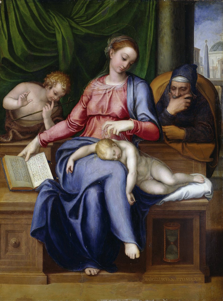 Madonna del silenzio (Bakire ve Çocukken Vaftizci Yahya ile çocuk) par Venusti, Marcello (1512/15-1579). ahşap üzerine yağ by Marcello Venusti