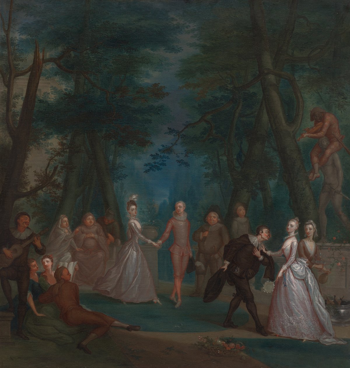 Commedia dell'Arte'den figürlerin olduğu bir park sahnesi by Marcellus Laroon the Younger