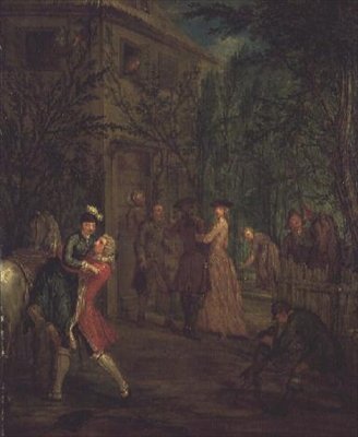 Bir evin dışında zarif figürler by Marcellus the Younger Laroon