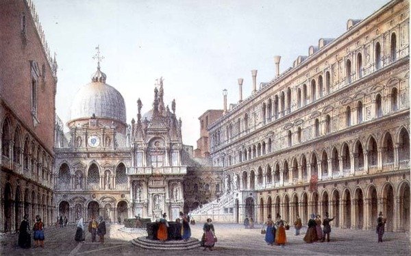 Palazzo Ducale Avlusu, Venedik, Brizeghel (litho) tarafından oyulmuş by Marco (after) Moro