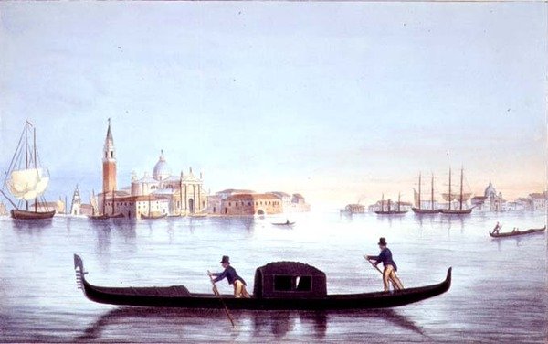 Brizeghel tarafından oyulmuş Venedik Gondolu (litho) by Marco (after) Moro
