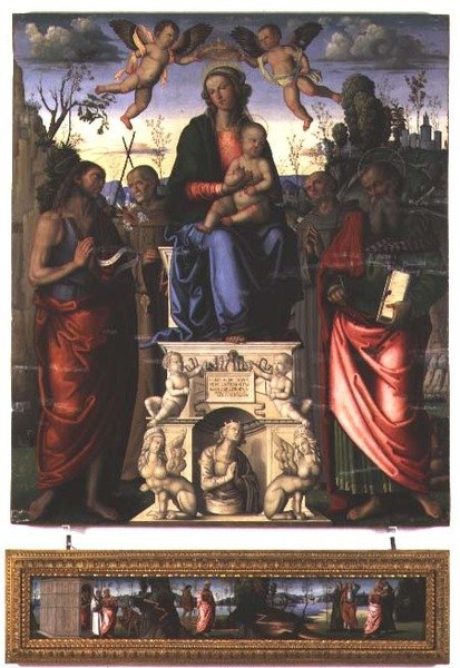 Vaftizci Yahya, Sienalı Aziz Bernardino ve Aziz Jerome ile Madonna ve Çocuk (panel) by Marco (attr. to) Meloni
